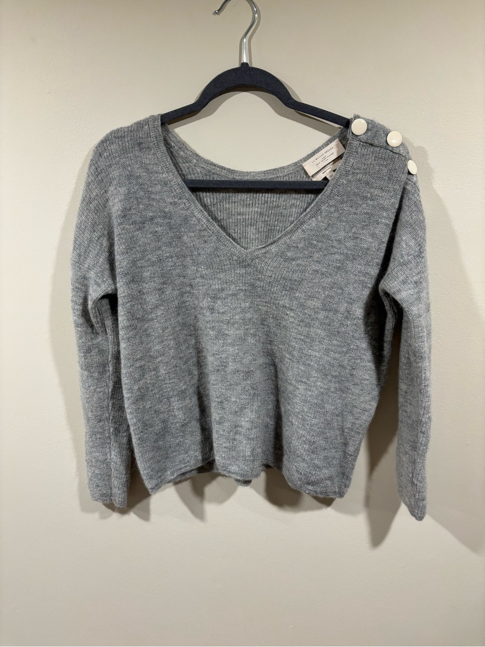 Sezane Mohair Alpaca V-neck Button Shoulder Sweater